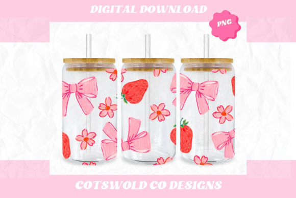 Bows Strawberries 16oz Cup Wrap PNG Review