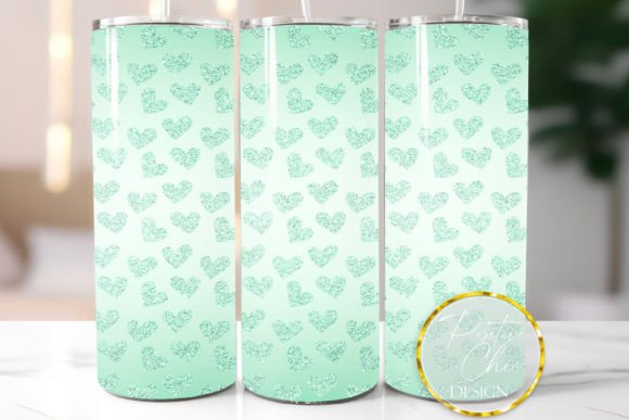 Mint Glitter Hearts Tumbler Wrap PNG Review