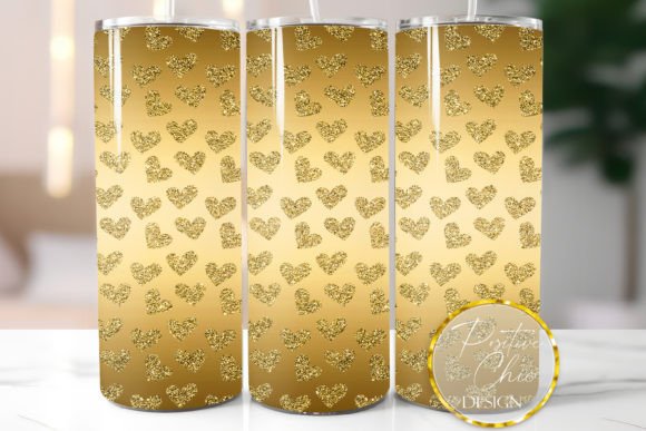 Old Gold Glitter Hearts Tumbler Wrap PNG Review