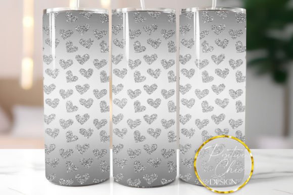Silver Glitter Hearts Tumbler Wrap PNG Review