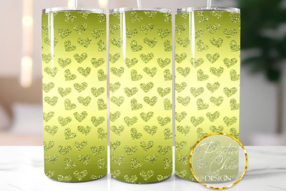 Yellow Glitter Hearts Tumbler Wrap PNG Review